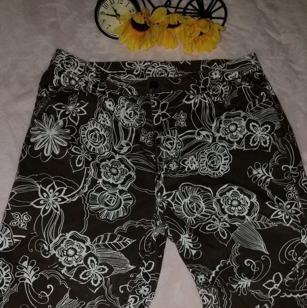 LOFT Brown long pants with floral print Lof t.